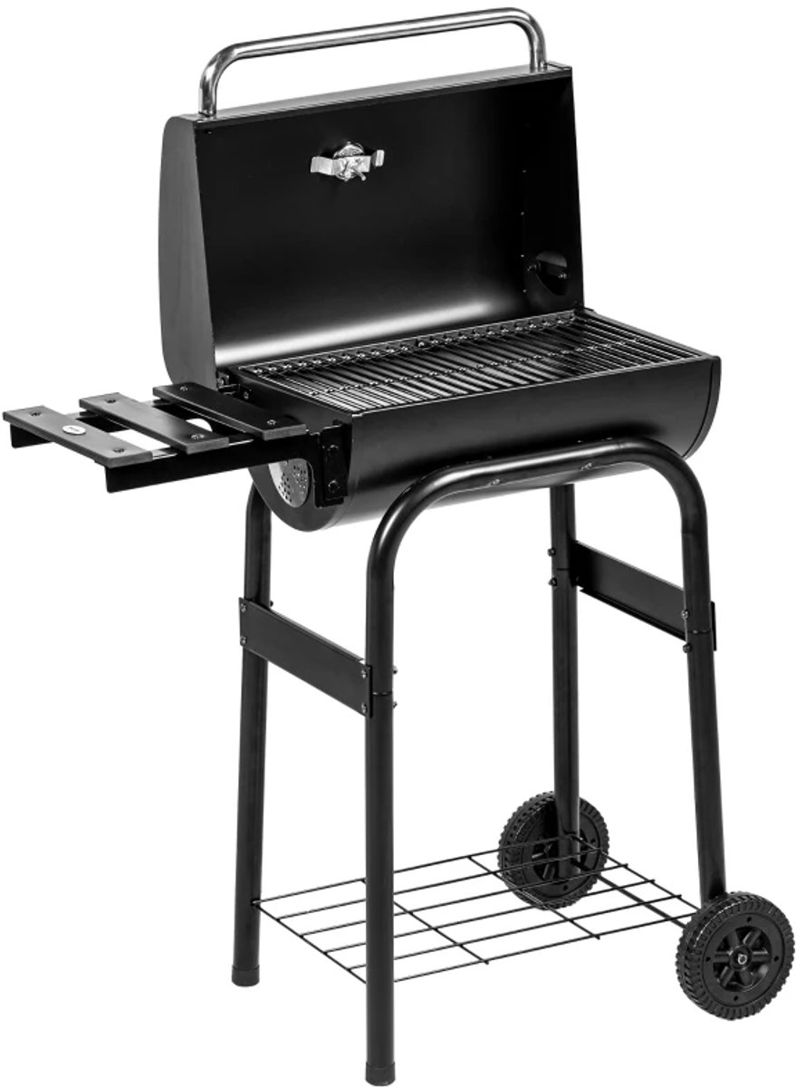Premie Houtskool Barbecue - Smoker Barbecue - Barbecuegrill - Houtskoolgrill met Deksel, Handgrepen, Thermometer, Wielen - Verplaatsbaar - BBQ voor buiten, tuin - 83 x 46,5 x 115 cm - Zwart