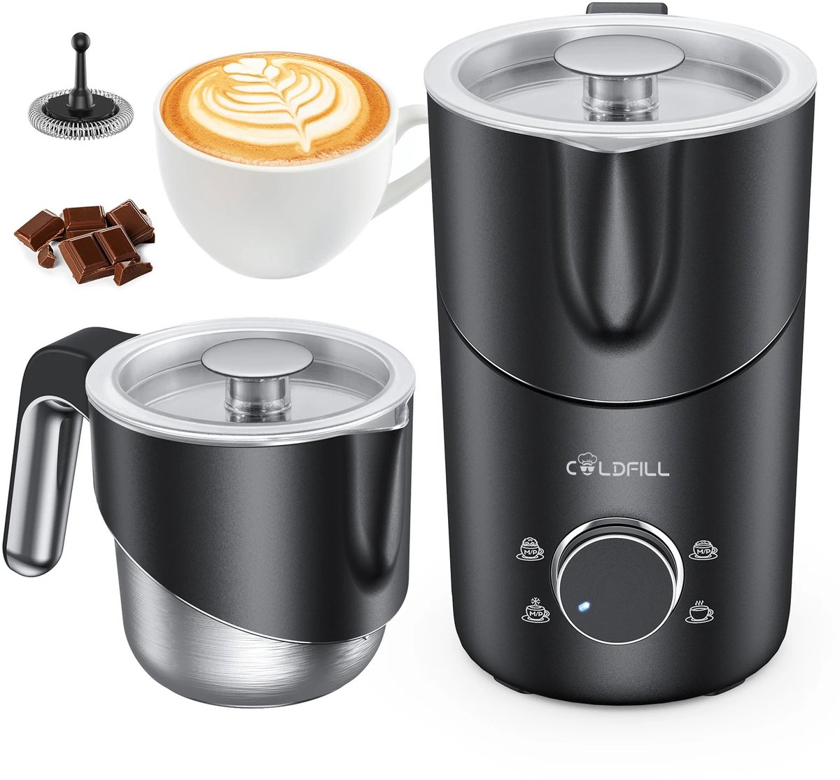 Elektrische Melkopschuimer 8-in-1 – 750W – Melkopschuimer & Melkverwarmer voor Cappuccino en Latte - Warm en koud -