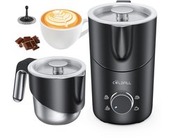Jurrys Melkopschuimer - Melkverwarmer - Melkopschuimapparaat - Melkschuimmaker - Elektrisch - Cappuccino en Latte - Zwart - Rvs
