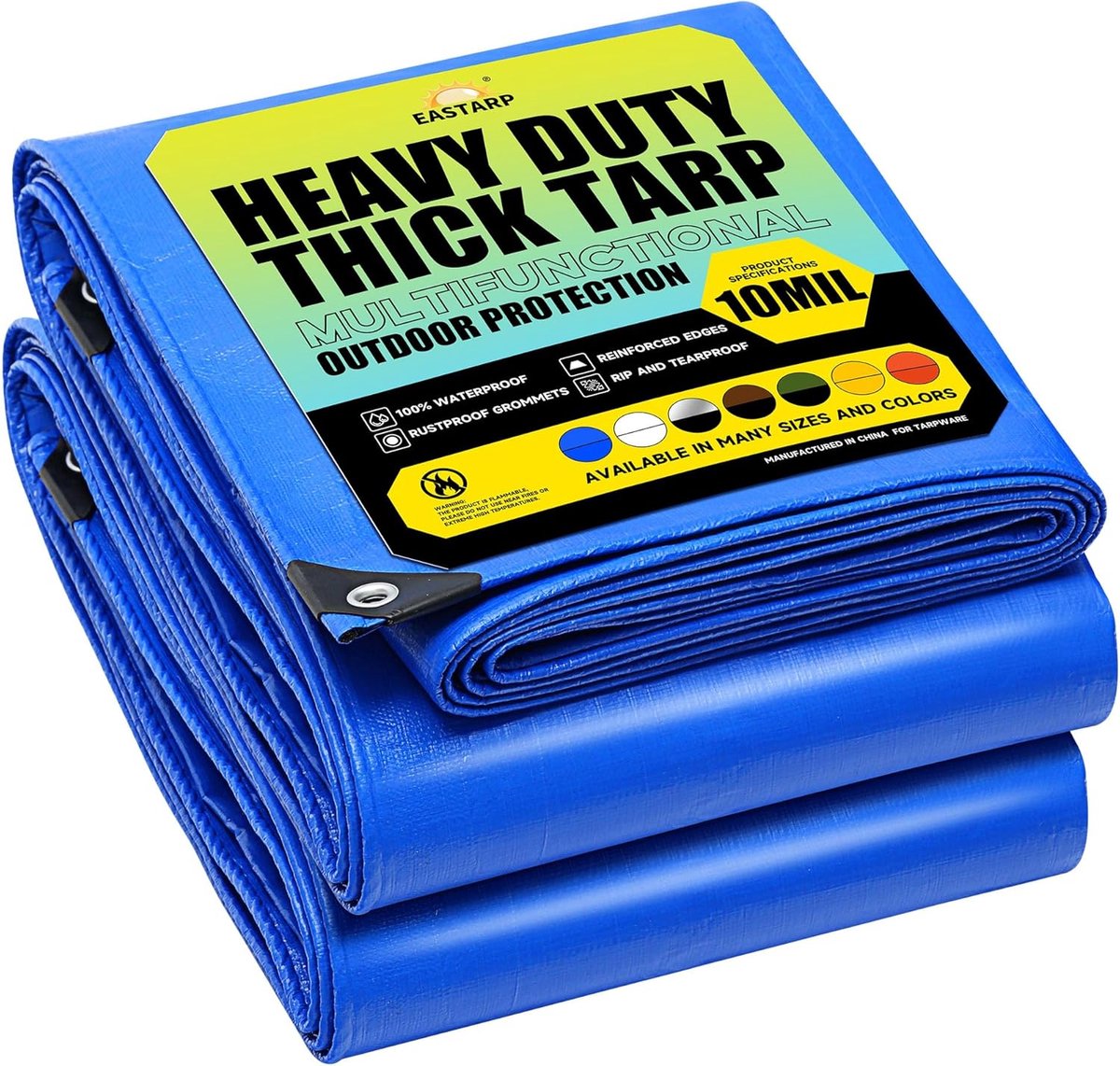 Waterdicht 10x10 Tarp met Grommets en Bungee Koorden - Duurzaam en UV-bestendig Dekzeil voor Voertuigen, Tent, en Bouwplaatsen
