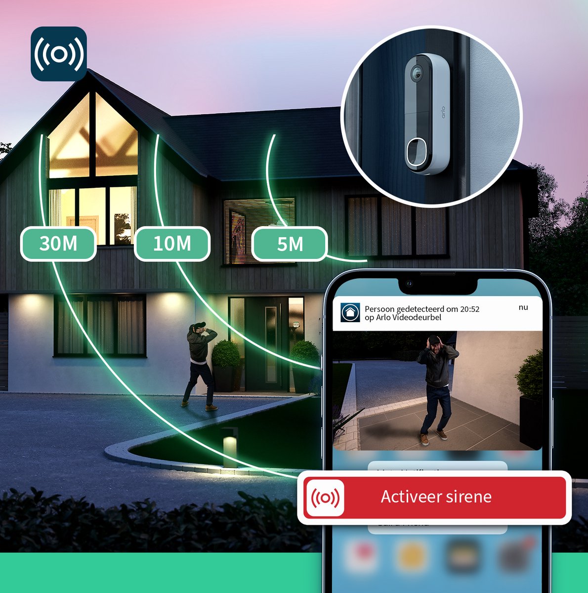 Arlo 2K draadloze video deurbel met camera & gong, 1 - afbeelding 3