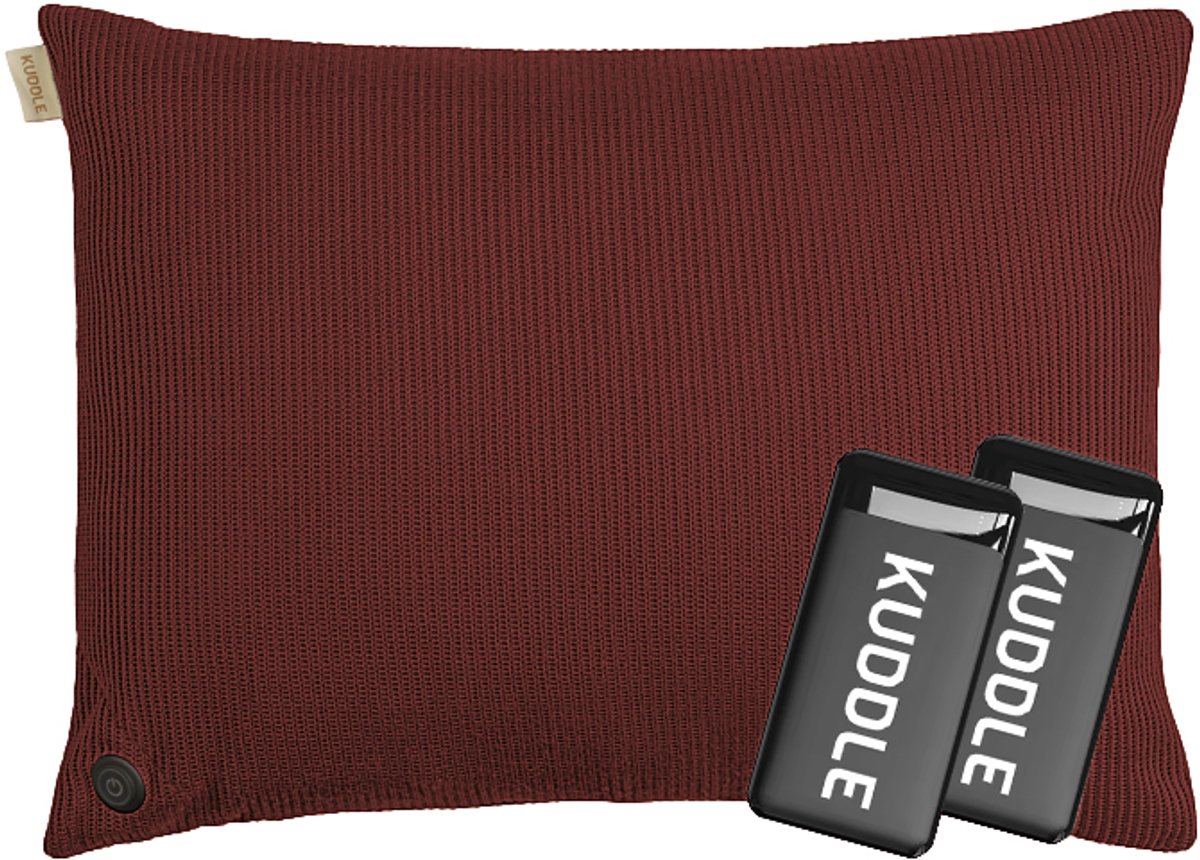 Kuddle Warmtekussen Oplaadbaar - Gebreid 'Wine Red' 45x60cm - Draadloos & Elektrisch - Inclusief 2 Powerbanks