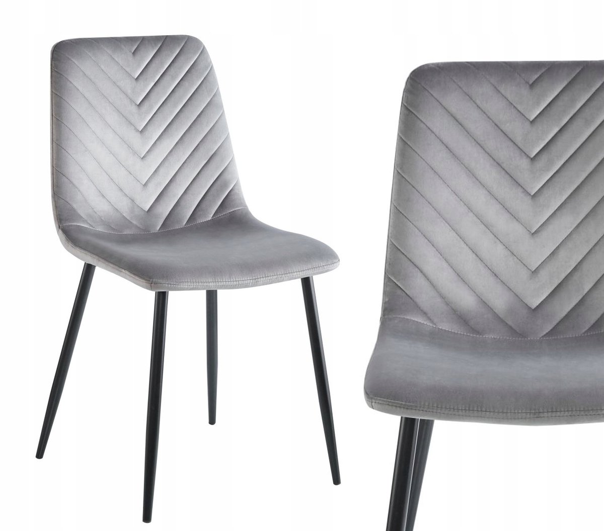 Furnitex K5-FX - Eetkamerstoel - Grijze velvet bekleding - Zwarte metalen poten Grijs;Zwart