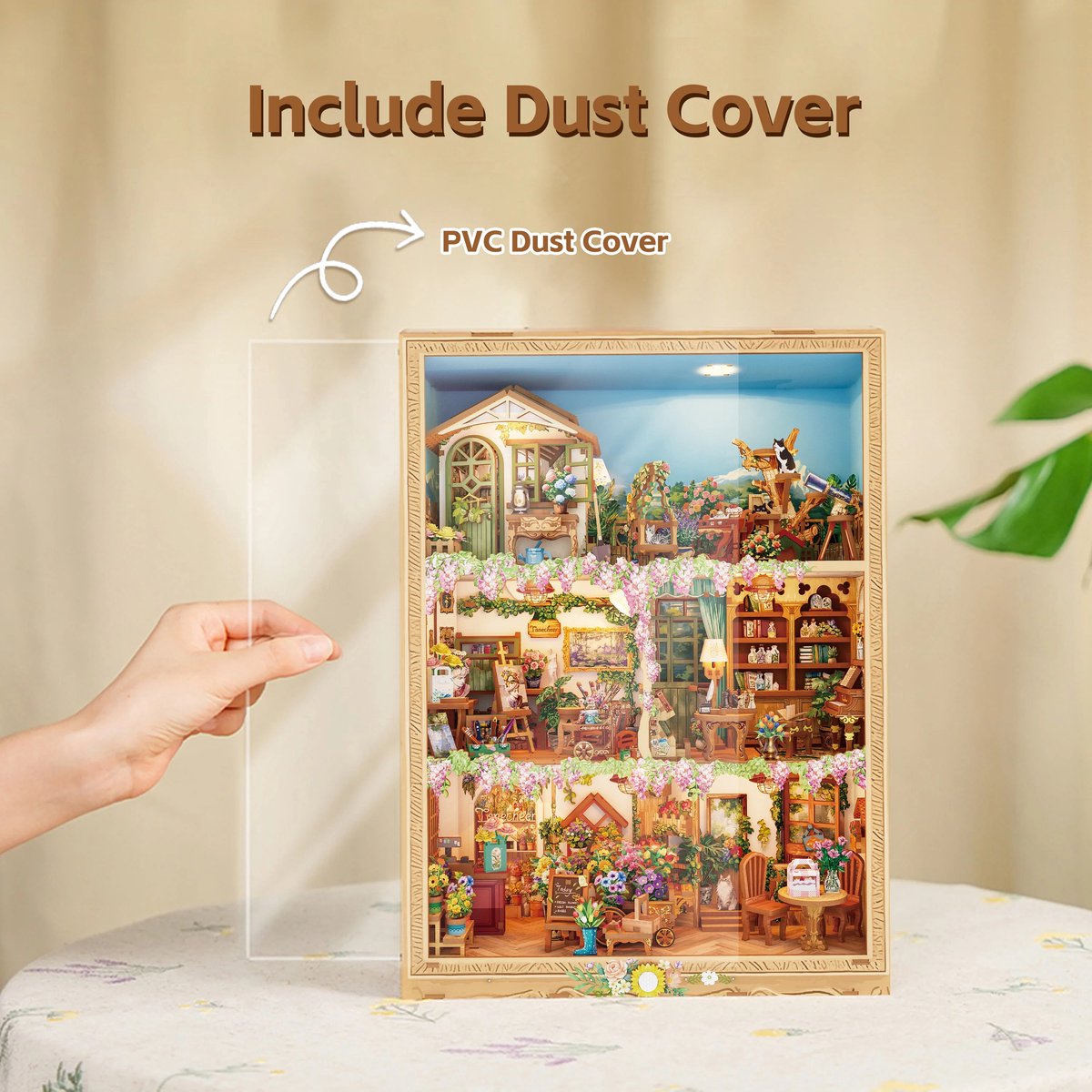 Tonecheer TQ455 Blossom Time Bouwpakket | Miniatuur huisjes pakket modelbouw voor volwassenen | Houten 3D Puzzel | Woonkamer decoratie schilderij | Bewegingssensor led lights verlichting | DIY katten poppenhuis display collectie — afbeelding 10