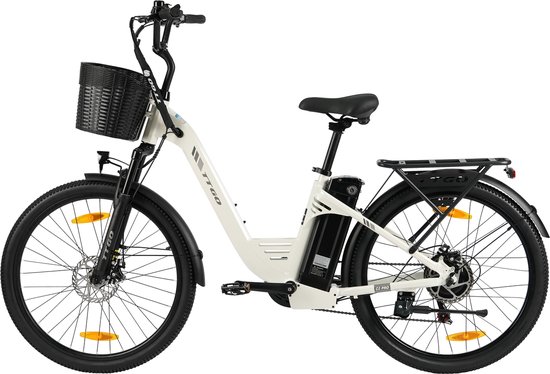 TTGO Elektrische Fiets C2 Pro - 26" stadsfiets - Tot 120 km Actieradius - 36V 18Ah Accu - Shimano 7 Versnellingen - LCD Display - Voorvorkvering - Inclusief Bagagedrager en Mand - wit van TTGO — afbeelding 2