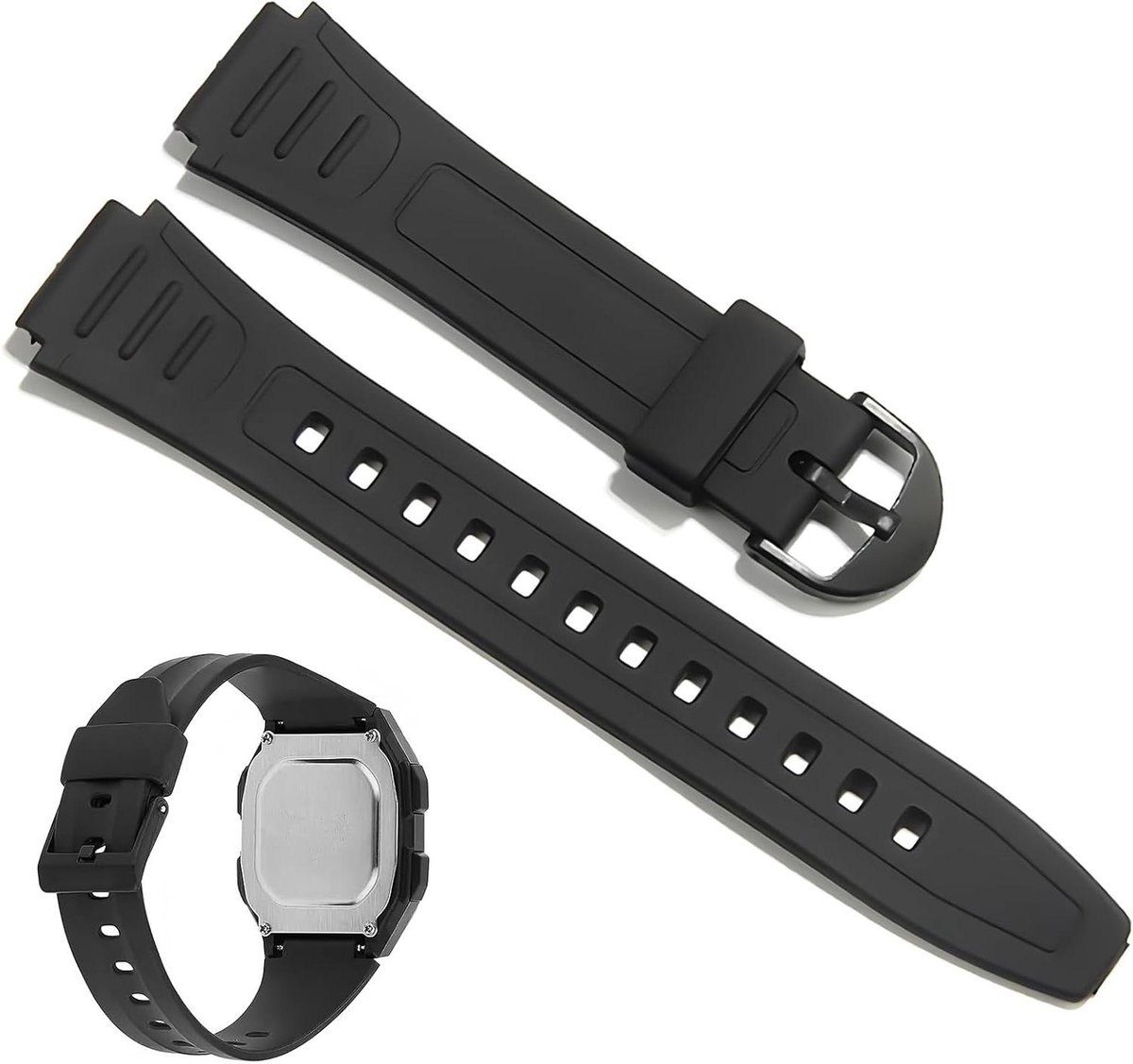 18mm Horlogeband vervanging heren - verstelbare armband in hars kunststof - zwart