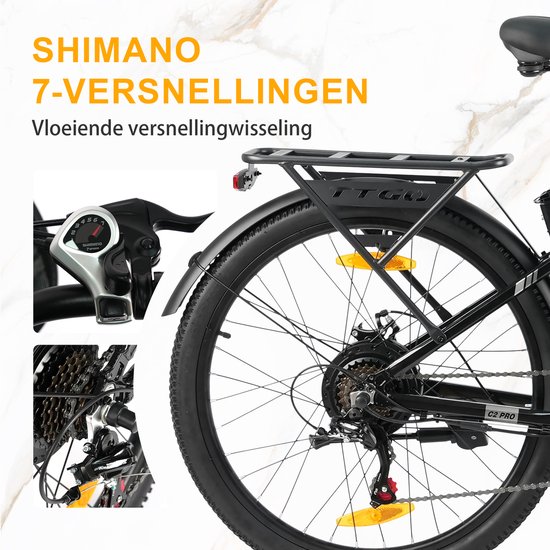 TTGO Elektrische Fiets - Tot 120 km Actieradius - 18Ah Accu - 26" stadsfiets - Shimano 7 Versnellingen - LCD Display - zwart van TTGO — afbeelding 5