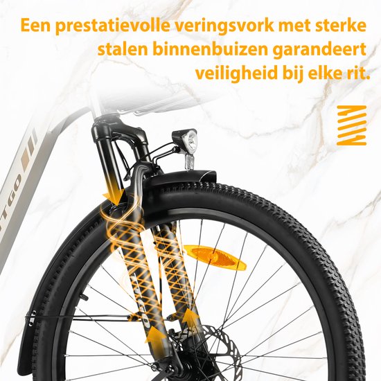 TTGO Elektrische Fiets - Tot 120 km Actieradius - 18Ah Accu - 26" stadsfiets - Shimano 7 Versnellingen - LCD Display - zilver van TTGO — afbeelding 2