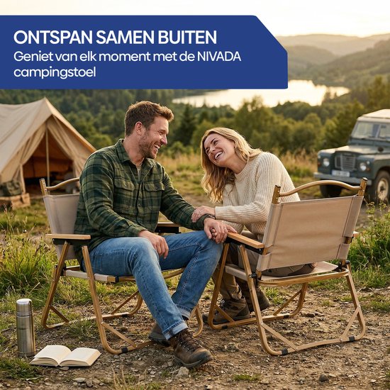 NIVADA Campingstoel 2pcs - Beige - Opvouwbaar - 120kg Draagkracht - Tuinstoel - Strandstoel - Klapstoel van Merkloos — afbeelding 4