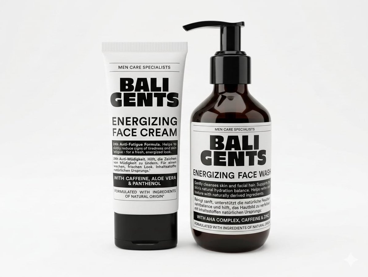Bali Gents Energizing Skincare Set voor Mannen – Gezichtsverzorging Duo – Face Wash & 24h Dagcrème – Anti-Vermoeidheid & Hydraterend – Cadeau voor hem