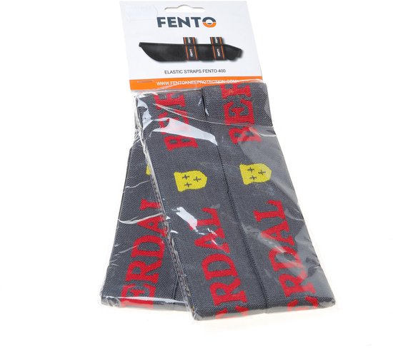 Verpakking met 'FENTO ELASTIC STRAPS FENTO 400' en drie grijze banden met rode tekst.