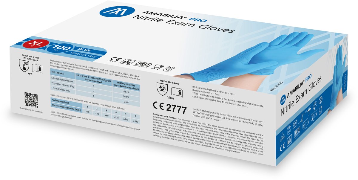 Nitril handschoenen ongepoederd Amabilia - Maat XL - 100 stuks - Blauw