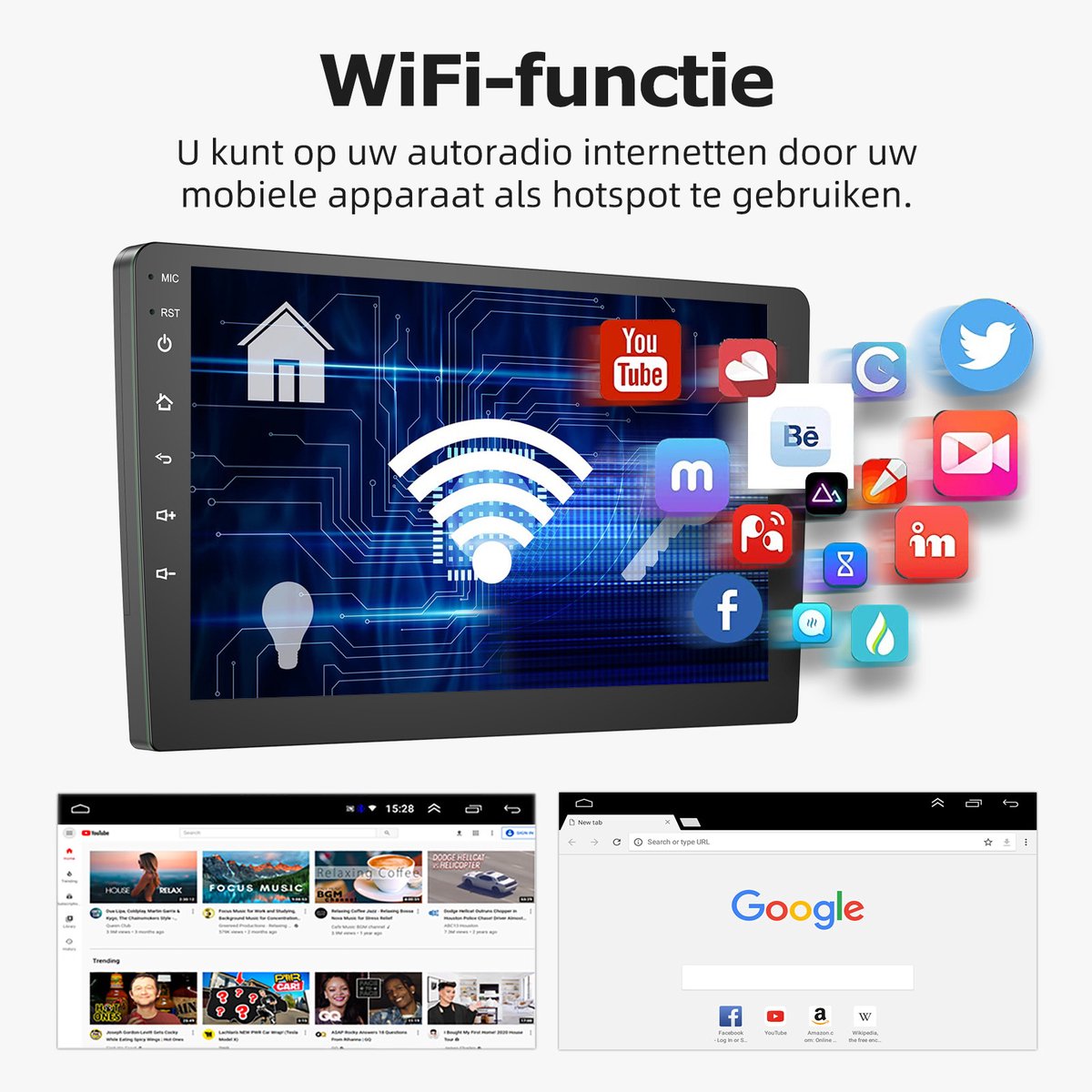 9 Inch 2 DIN Android 15 Autoradio met HD Touchscreen, GPS, Apple CarPlay, Android Auto, 2GB RAM, 32GB ROM - Afbeelding 5