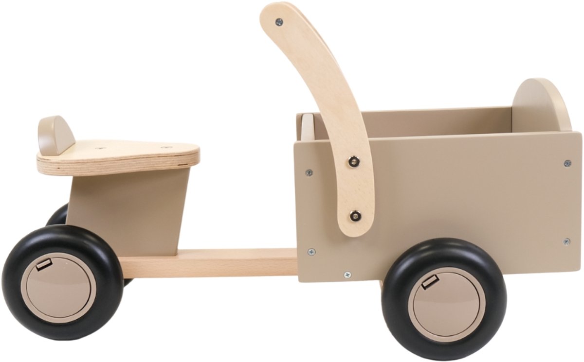 Bandits & Angels Bakfiets Loopfiets Hout Little Rider Beige Sand vanaf 1 jaar - Voor Jongens en Meisjes - Ride-On Houten Bakfiets - Houten Loop Fiets Beige - Geluidsarme Wielen - Kraamcadeau