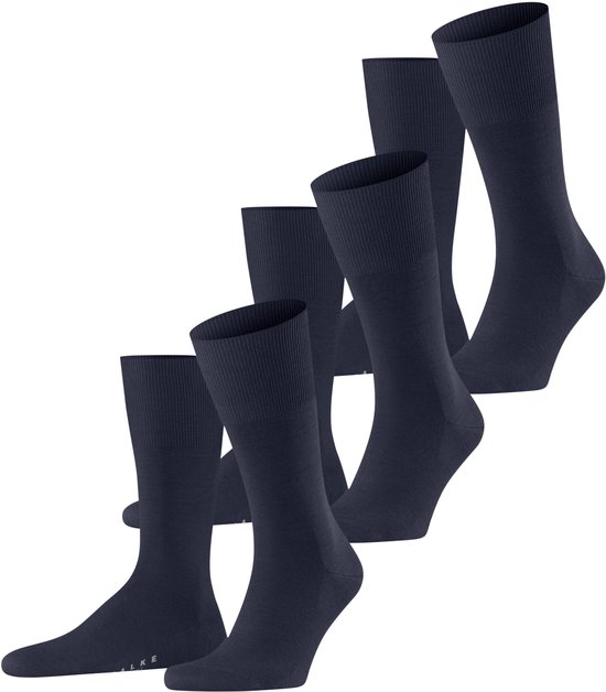 Foto: Falke airport 3 pack eenkleurig wol katoen multipack sokken heren blauw maat 47 48