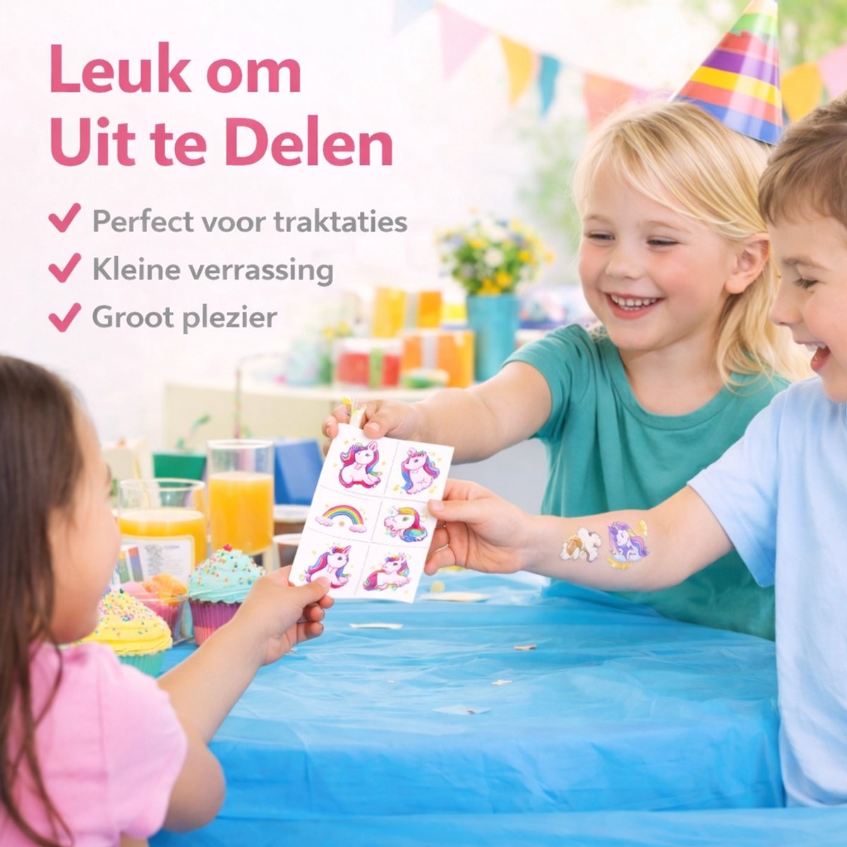 Isa's Friends® - Tattoo's kinderen 96 stuks - Uitdeelcadeau Unicorn - Traktatie - Tijdelijke tattoo - Plak tattoos - Uitdeelcadeautjes voor Kinderen — afbeelding 4