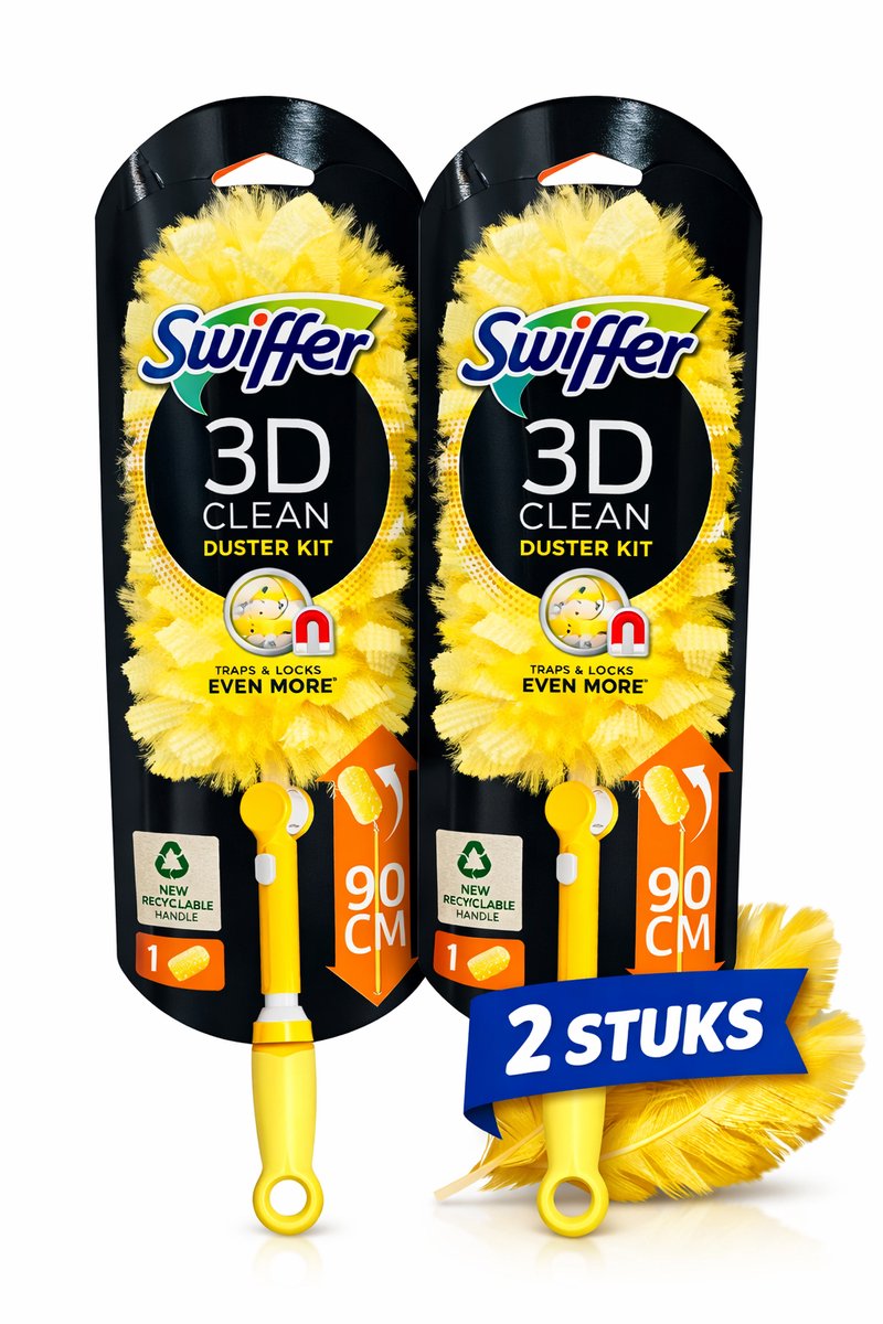 Swiffer 3D Clean Duster Kit – Stofdoek Starterset 90 cm – 2 Stuks – Vangt Stof & Allergenen
