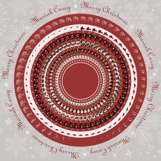 CD met de titel 'Mariah Carey * Merry Christmas' en gedetailleerde cirkelvormige ontwerpen.