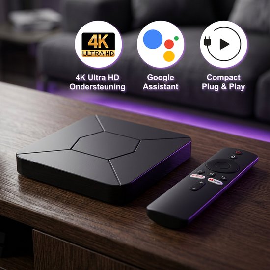 Android TV Box 4K Chromecast Streaming Box avec WiFi Bluetooth Incl. Assistant Google et Netflix