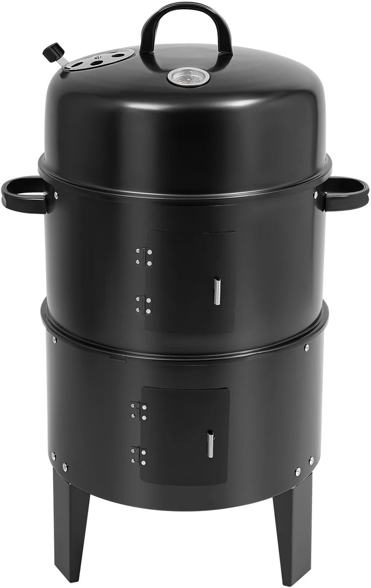 Linkforu - 3-in-1 Multifunctionele BBQ – Grill - Stook- Rookoven met Deksel en Thermometer – Houtskoolgrill – 2 Verstelbare Kleppen