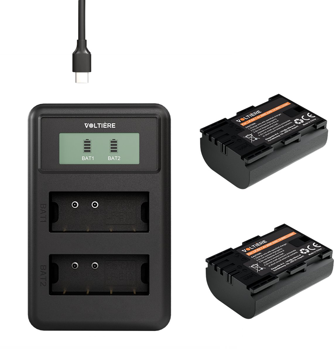 Voltière LP-E6 Accu Set voor Digitale Camera's - LP-E6 Accu's + Oplader geschikt voor Canon Camera's
