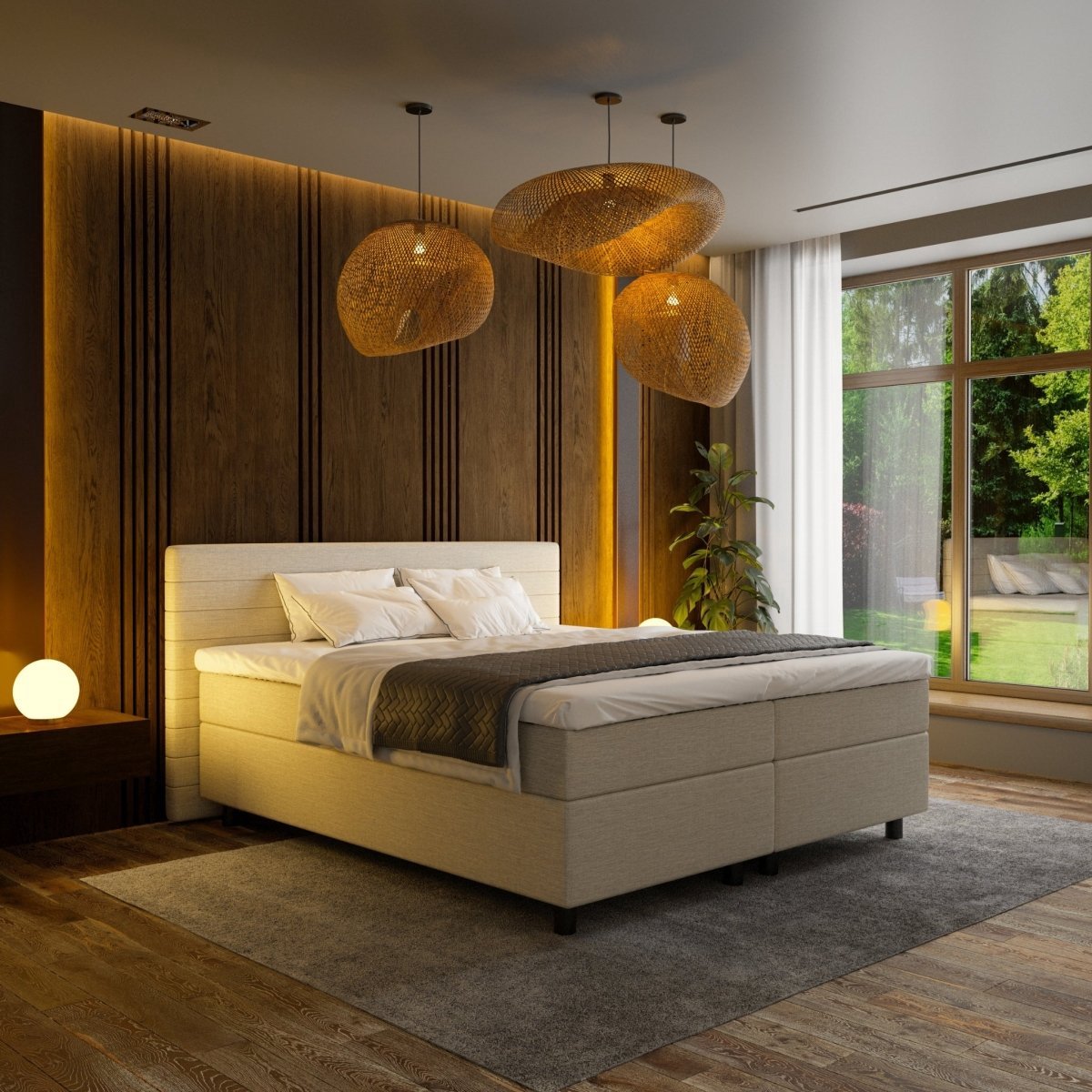 Mörgenn Boxspring Horizon - Pocketvering - 9-Baans Hoofdbord - Beige - 140 x 210