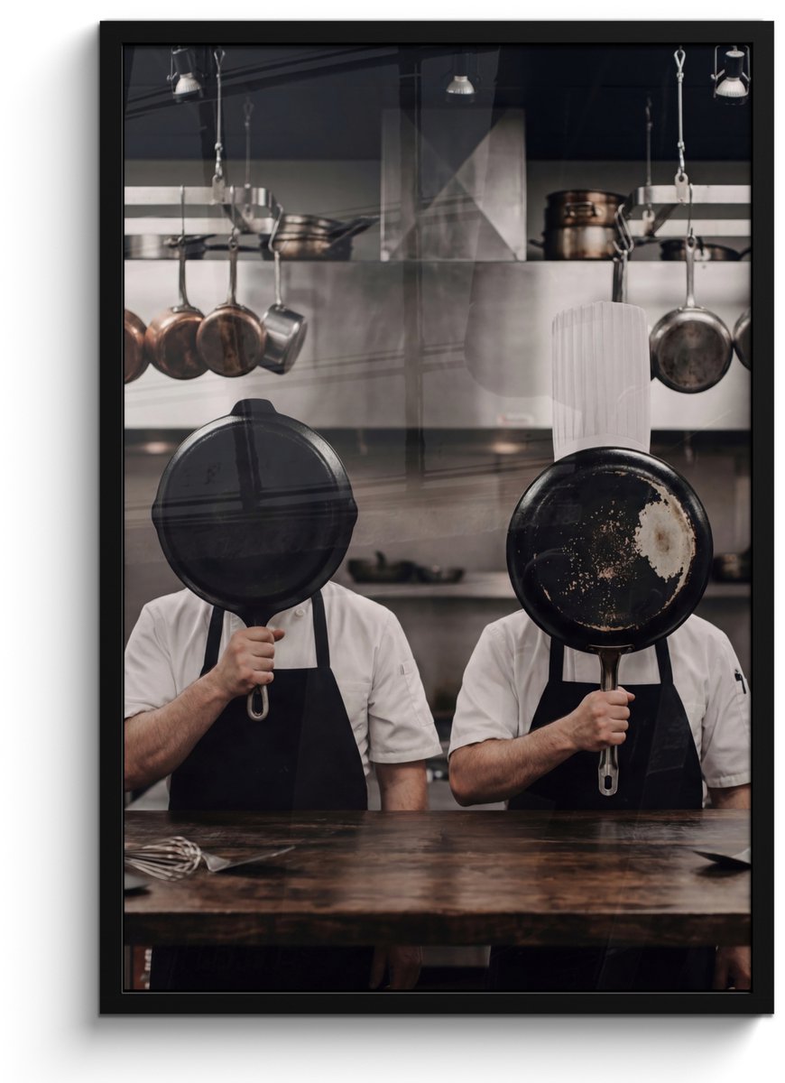 Poster in lijst - Fotolijst 60x90 cm - Posters - Koks - Koekenpannen - Keuken - Posterlijs