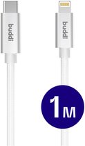 Buddi Flex | USB-C naar Lightning Kabel 20W Fast Charge | Power Delivery | 480Mbps Dataoverdracht | Gevlochten Nylon | 1M | 1 Meter | Wit
