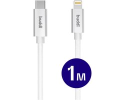 Buddi Flex | USB-C naar Lightning Kabel 20W Fast Charge | Power Delivery | 480Mbps Dataoverdracht | Gevlochten Nylon | 1M | 1 Meter | Wit