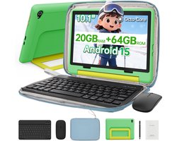 Hotlight 10.1 Kindertablet – Android 15 Tablet met Toetsenbord – Blauw Tablet Hoes Sleeve – Stylus - Muis – 20 GB RAM/64GB ROM - Ouderlijk Toezicht – Vanaf 3 Jaar