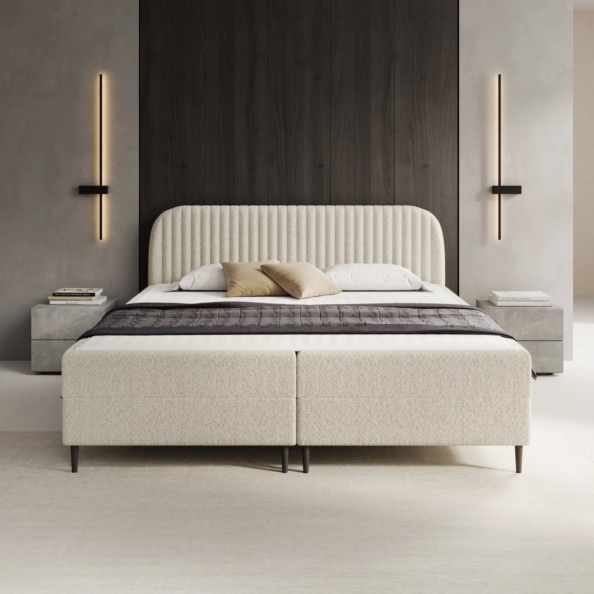 Meubella - Bosque - Boxspring met opbergruimte - Teddystof beige - 180x200 cm thumbnail 3