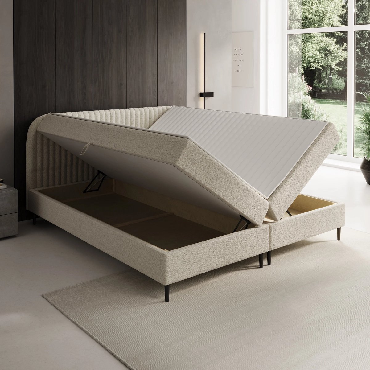 Meubella - Bosque - Boxspring met opbergruimte - Teddystof beige - 180x200 cm thumbnail 2