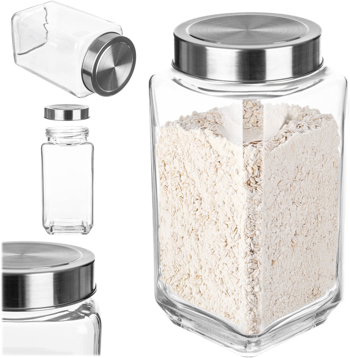 KADAX Voorraadpot, glazen container met deksel van kunststof, voedselcontainer van glas, voorraaddoos voor pasta, spaghetti, specerijen, weckpot, transparant, luchtdicht (1000 ml, grijs)