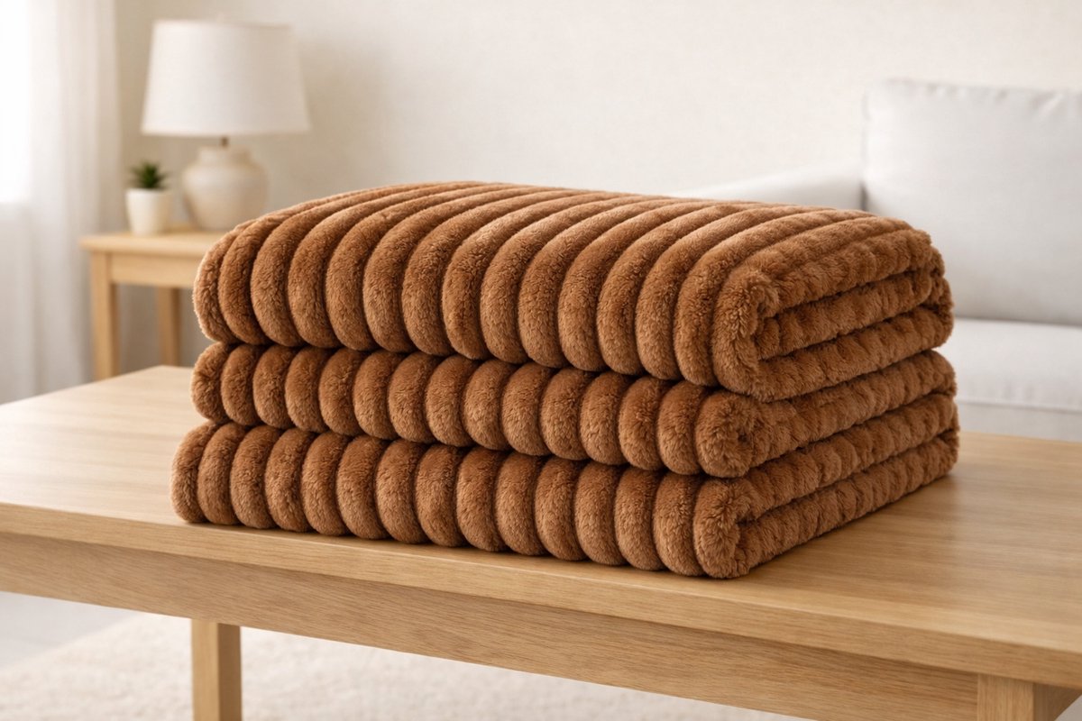 Stroken fleece deken 150x200 cm – Luxe, extra zacht & warm – Voor bank en bed – Bruin