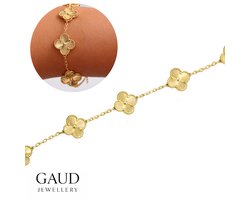 GAUD Klaver Armband Goud – 5 Gouden Klavers – 17 cm + 5 cm Verstelbaar – Hypoallergeen Stainless Steel – Dames Armband – Verkleurt Niet – Waterbestendig – Luxe Sieraad