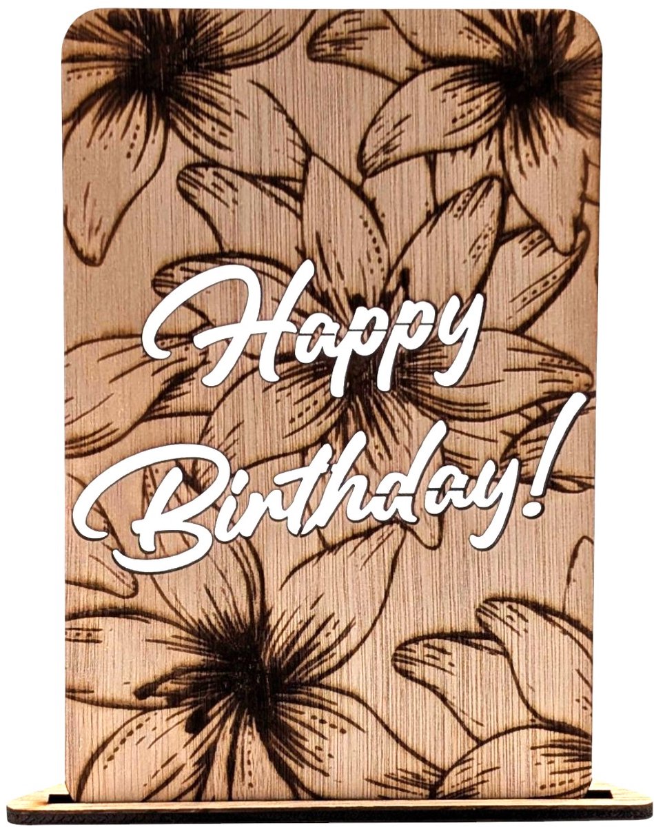 Vilewoods Houten Verjaardagskaart – Bloemen Happy Birthday – Inclusief Envelop – Handgemaakt