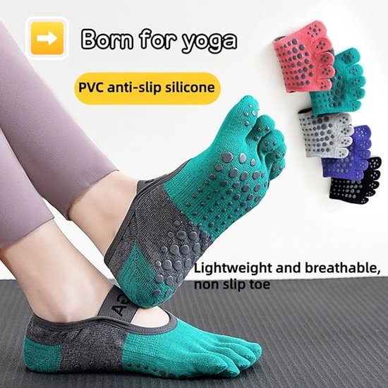 Premium Antislip Yoga Sokken met Tenen - 5-Teens Ontwerp - Maximale Grip & Stabiliteit - Open Wreef Design - Universele Maat - Antislip Zool - Ademend & Hygiënisch - Geschikt voor Pilates, Barre & Dans - Dames - zwart van Merkloos — afbeelding 4