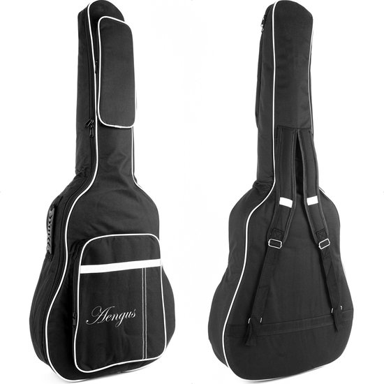Stevige, Gevoerde Gitaartas voor Akoestische of Western Gitaar (40/41 inch) - Zwart met Reflecterende Details