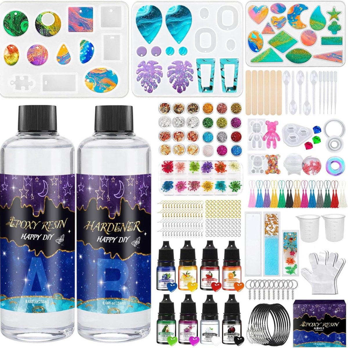 RONN® Epoxy Starterspakket - Zelf Sieraden Maken Set – Resin Starterskit Inclusief Giethars En Mallen – Veelkeurig - 20cm x 15cm x 8cm