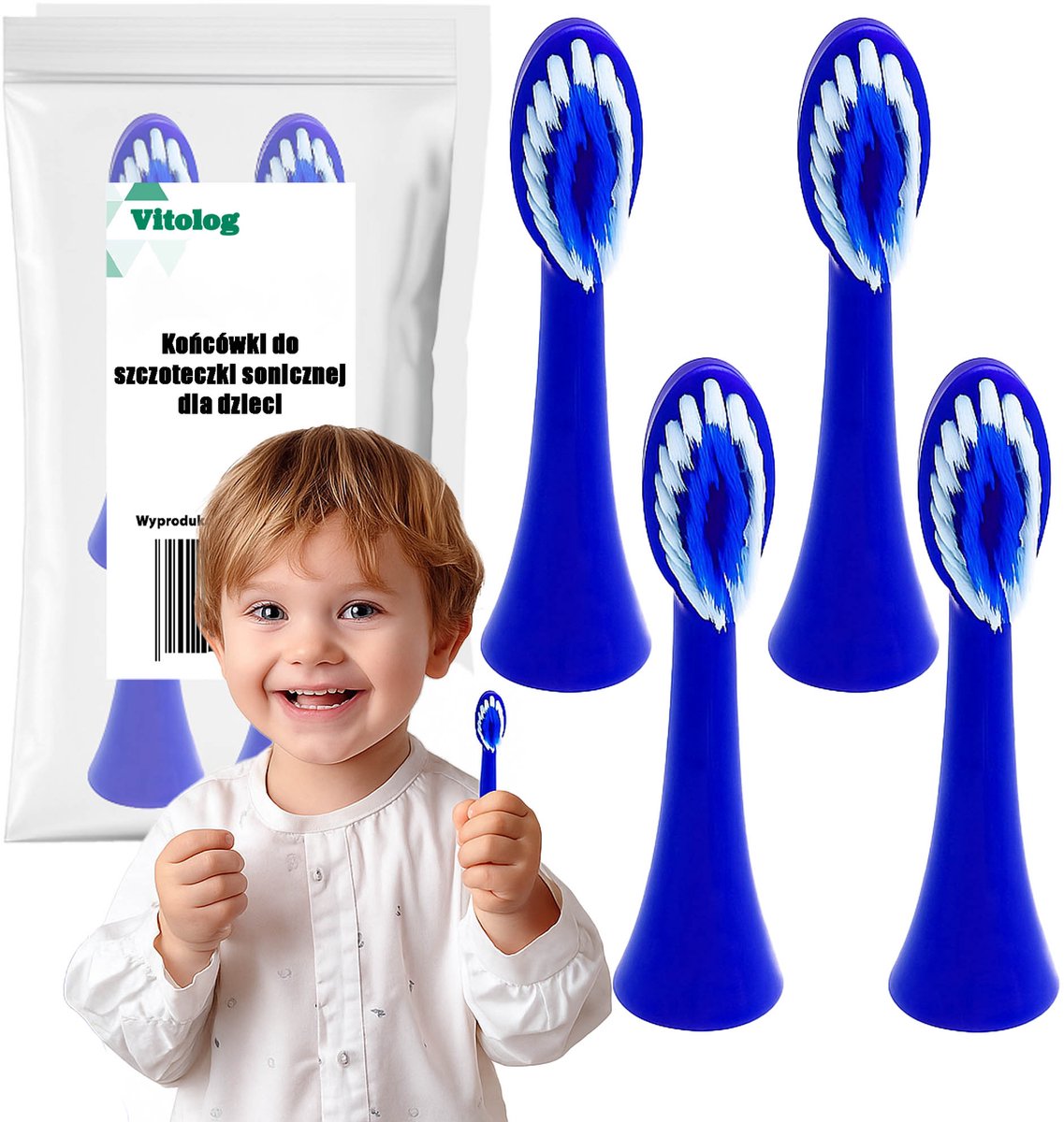 Vitolog - Sonic Tandenborstel Opzetstukken voor Kinderen - 4 Stuks - Blauw