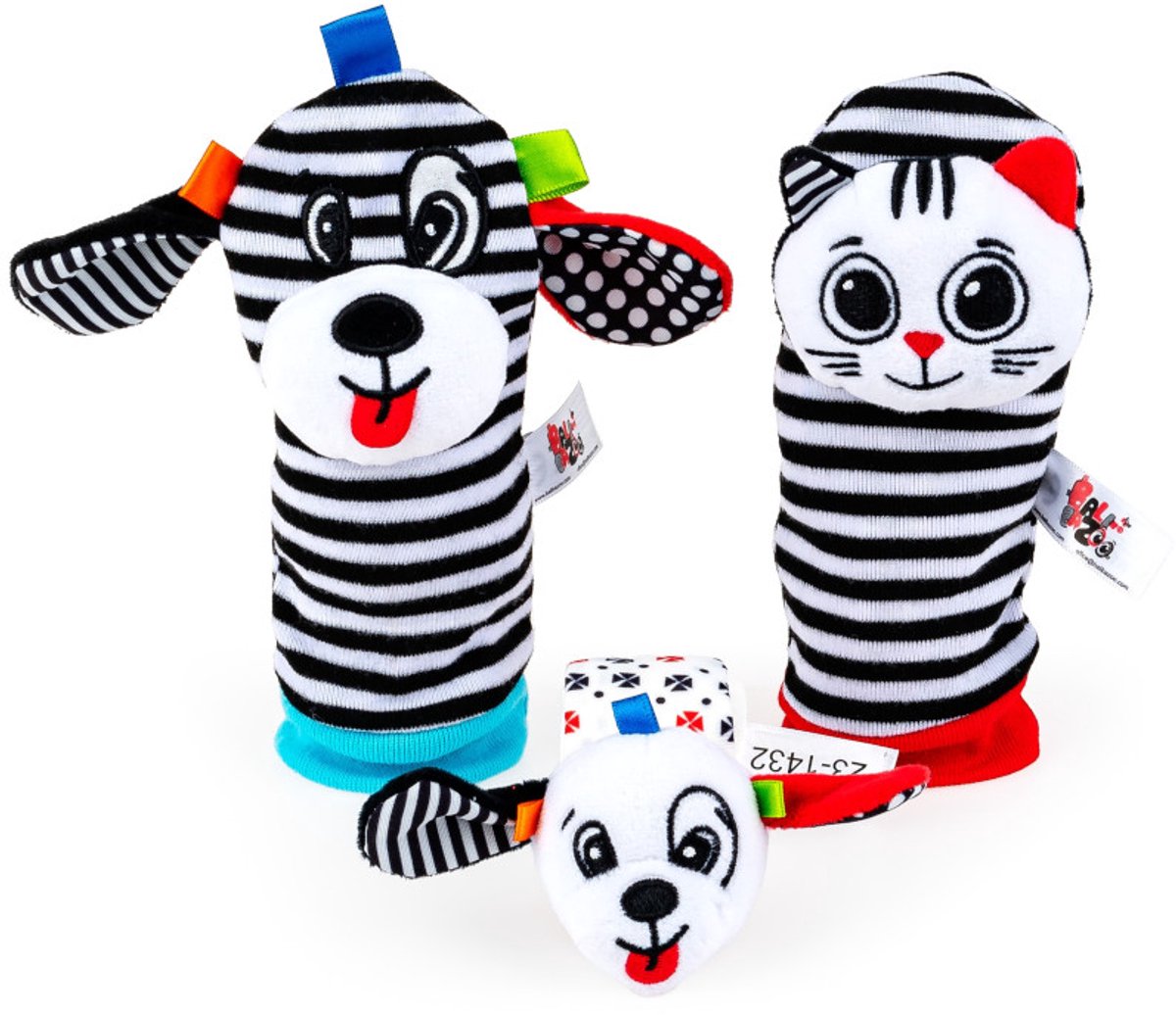 Balibazoo - Contrast Rammelaar Set - Grappige Dieren - Arm- en Voetrammelaar