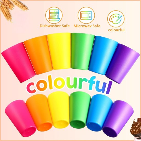 Set van 24 Herbruikbare Plastic Bekers (250ml) - Onbreekbare Drinkbekers voor Kinderen, Camping & Feestjes - 6 Vrolijke Kleuren - Vaatwasserbestendig — afbeelding 3