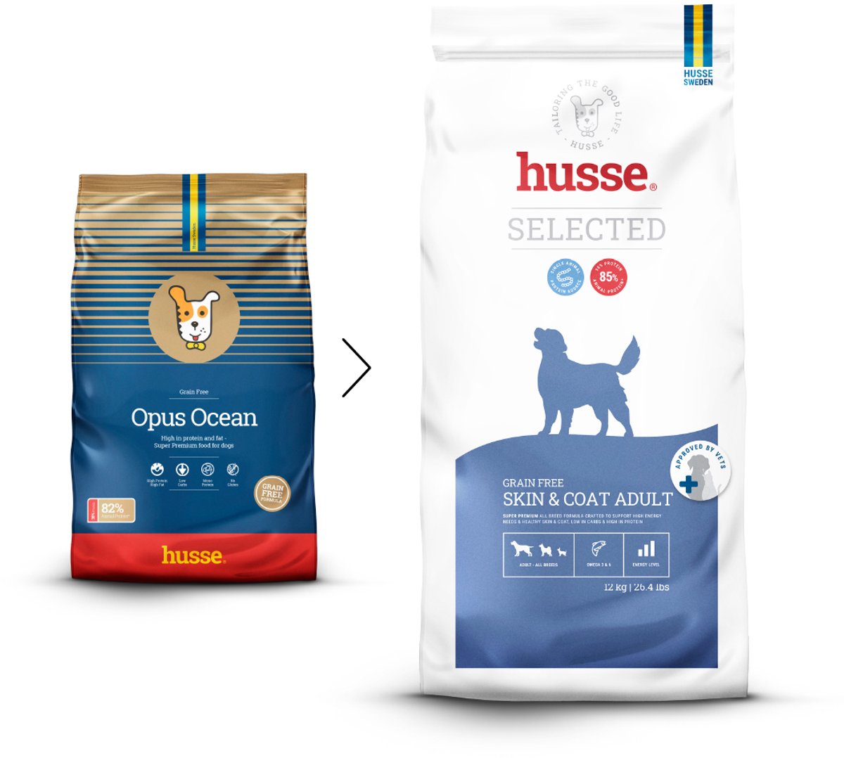 Husse Husse Opus Ocean - Graanvrij Hondenvoer, Hondenbrokken zonder Granen, Glutenvrij Droogvoer Hond - Met Zalm & Aardappel - 12 kg
