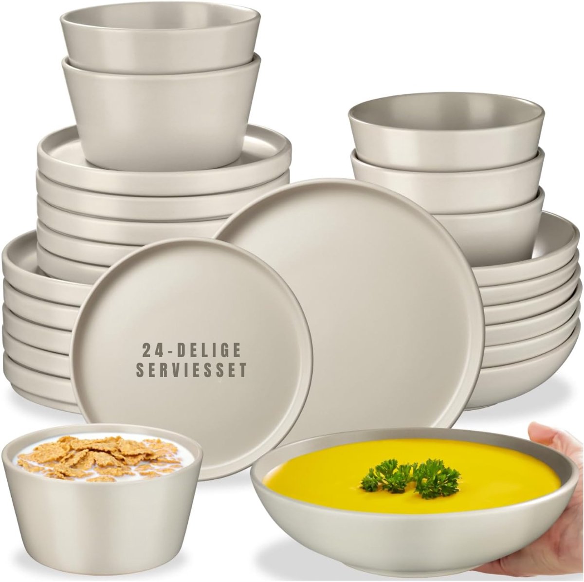 DnA® Serviesset - Serviesset 6 Persoons - Serviessets - Serviesset 8 Persoons - Taupe - 26cm x 26cm x 3cm