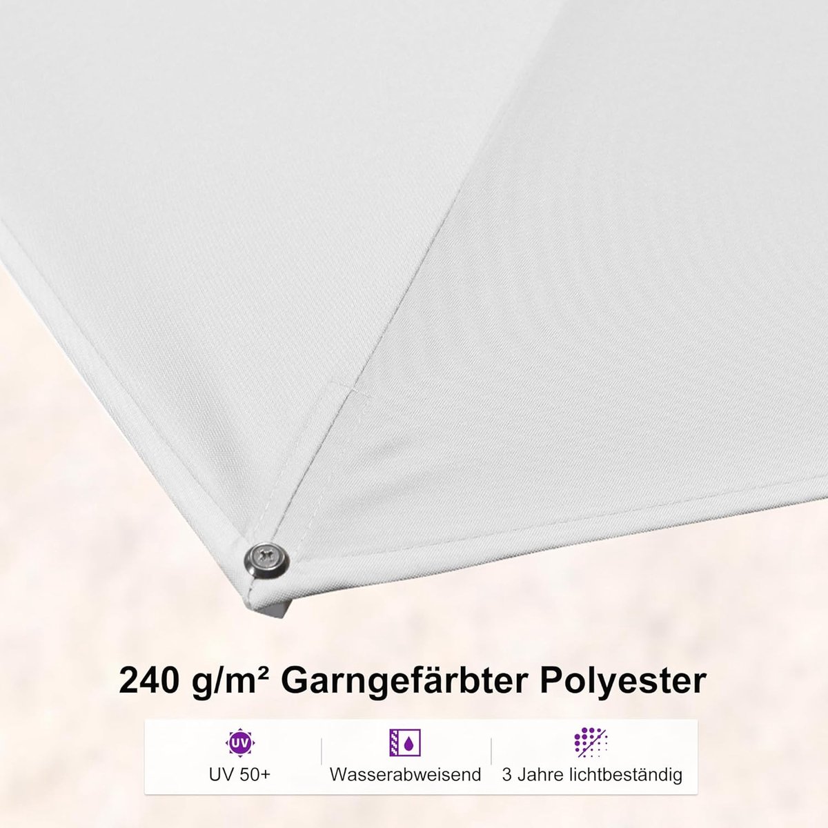 Zweefparasol 250x350 cm Rechthoekig 360° Draaibaar met Parasolvoet – Kantelbaar, In Hoogte Verstelbaar, UV-Bestendig & Waterdicht Aluminium Tuinparasol Wit – Laura