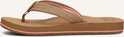 Zij-aanzicht van cognacbruine Reef slippers met gekleurde strepen in de bandjes en oranje accenten.