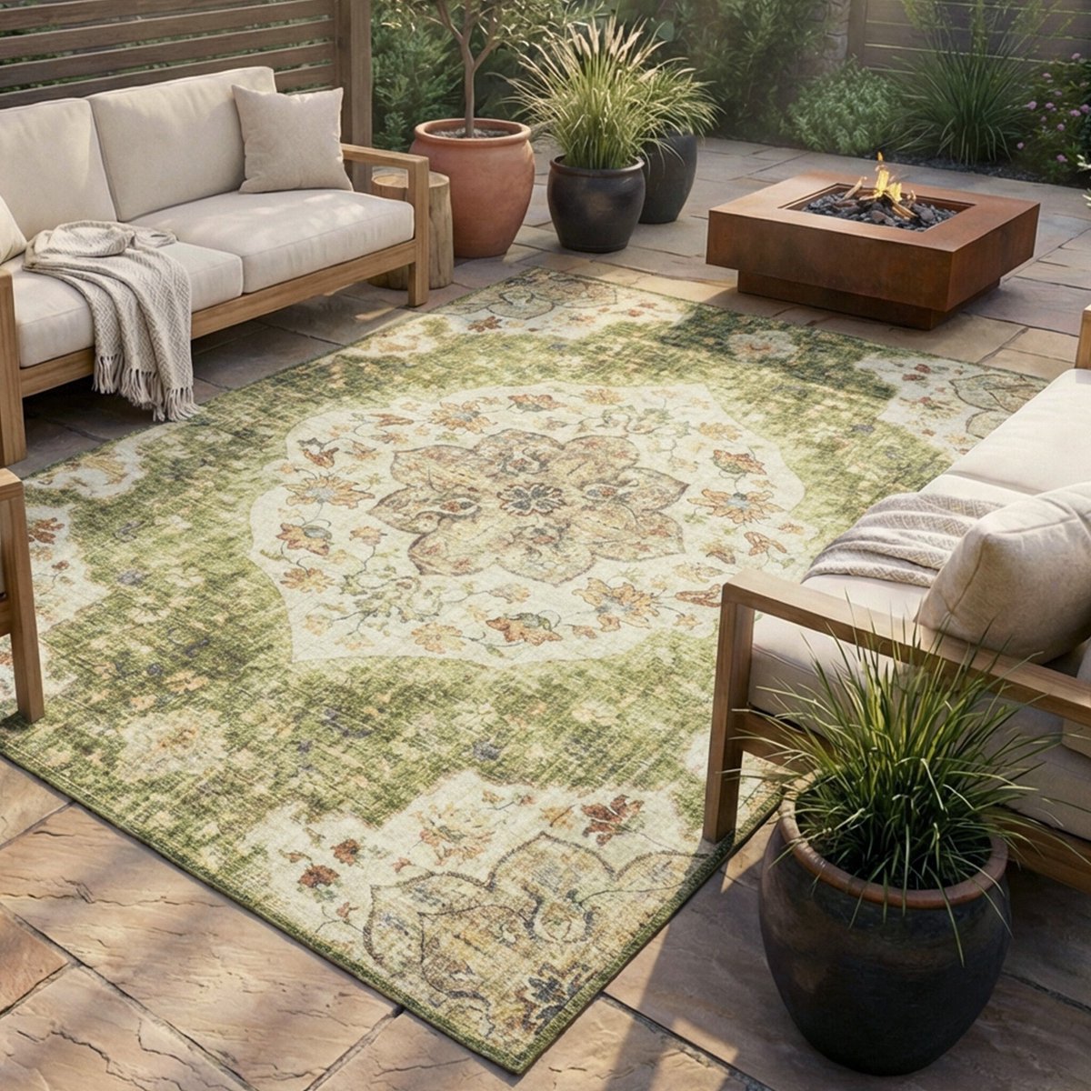 Fraai Vintage buitenkleed - Santo Mandala Groen - 200x290cm