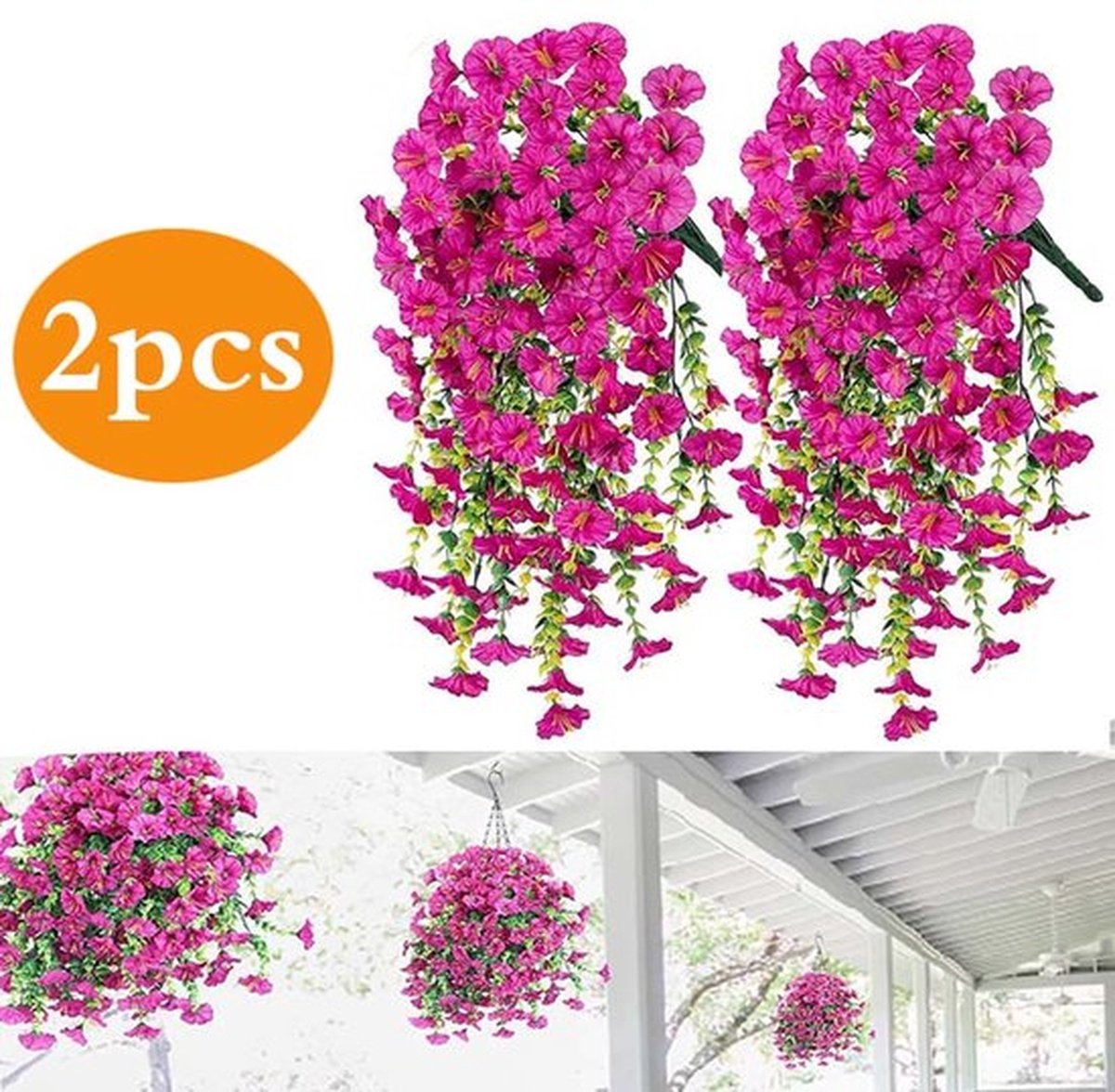 2 stuks Kunstmatige winde slinger 75 cm - Kunstmatige slingerkrans - Decoratie voor huis, tuin en bruiloft - Hangende kunstbloemen (Roze rood)