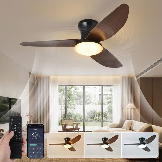 Plafondventilator Met Licht, 30W Dimbare Plafondventilatorlamp Afstandsbediening 3 Kleurtemperaturen 6 Windsnelheden Ventilatorlicht Voor Woonkamer Slaapkamer 50cm Wit 1966878958