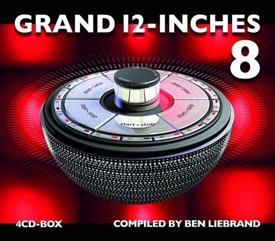 Albumhoes 'Grand 12-Inches 8' met een draaitafel en rode gloed.